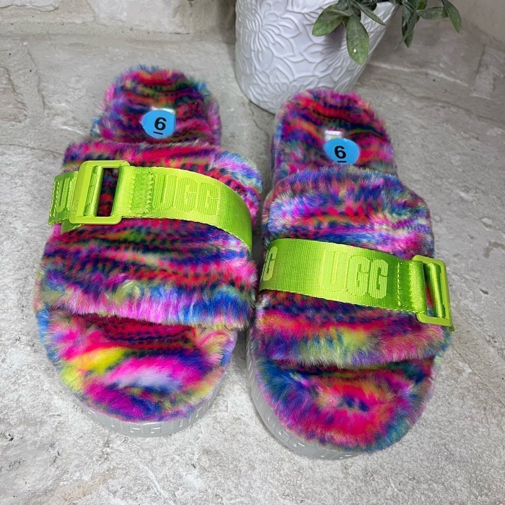 UGG Fluffita Pixelate Slide Sandal - Multicolor sz 6 New - Picture 4 of 9
